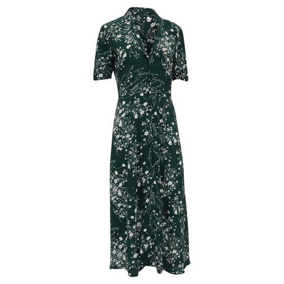 Reformation Rocki Floral-Print Buttoned Midi Dress in Green Viscose - Picture 1 of 6